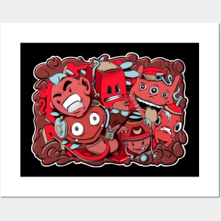 Red and Blue graffiti cartoon characters Posters and Art